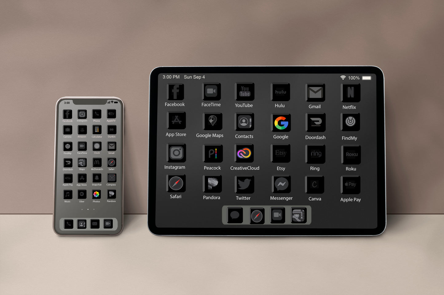 3D Black Grey iPad, iPhone and Website Icons