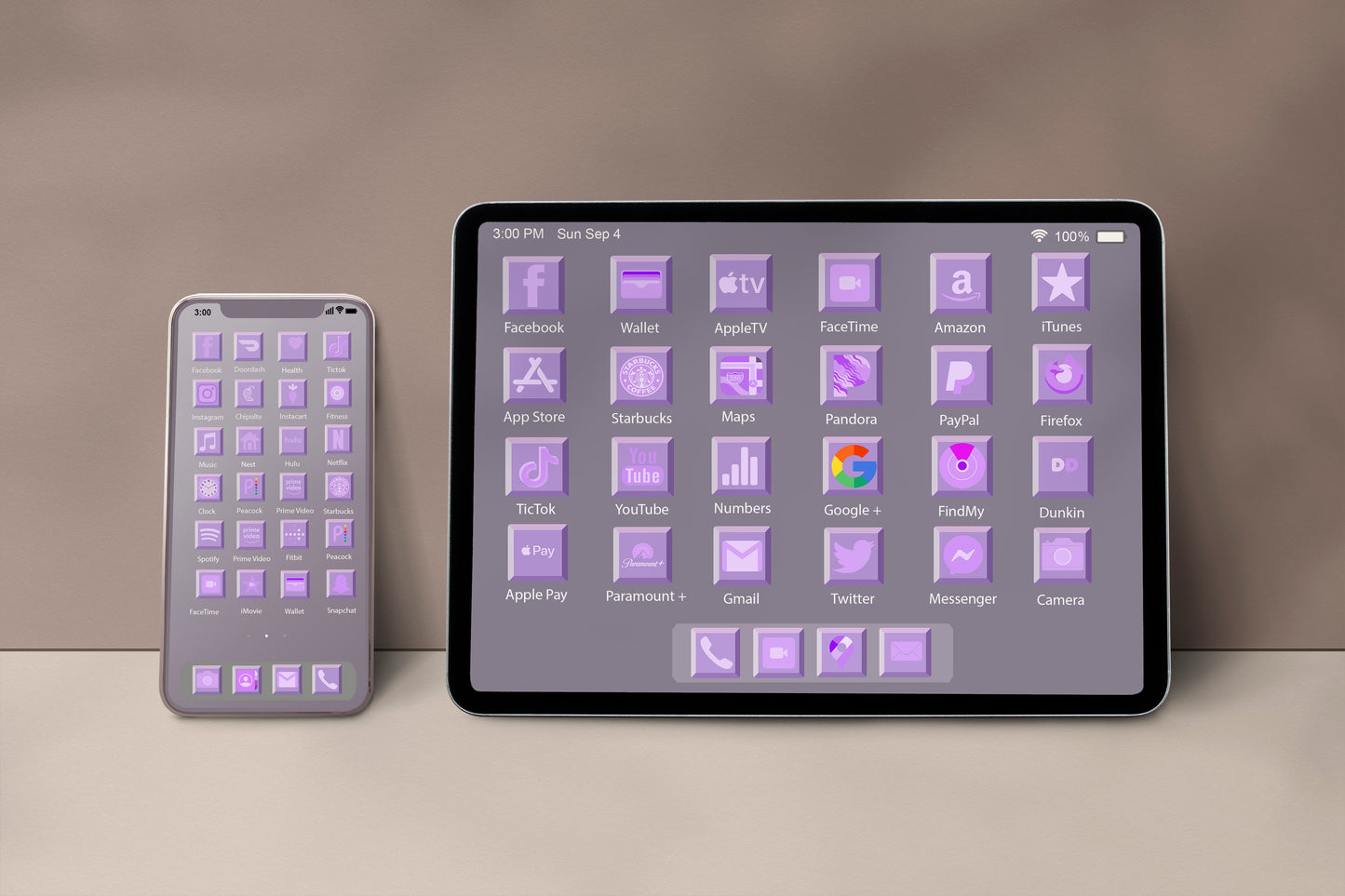 3D Purple iPad, iPhone and Website Icons